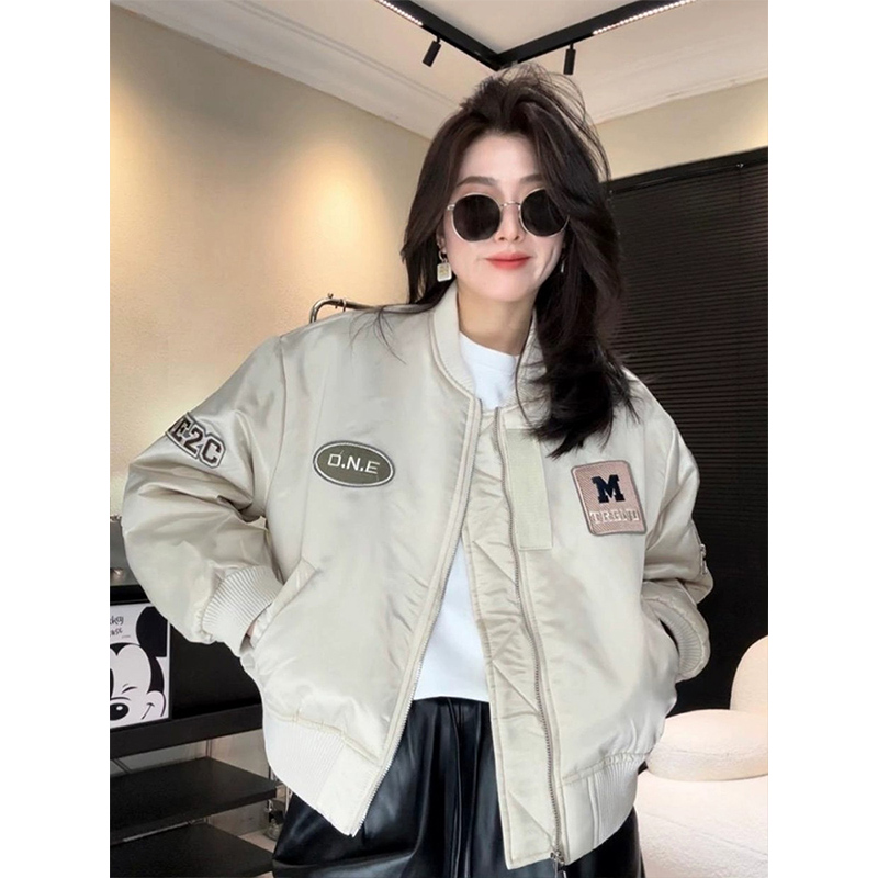 冬季2025新款美式刺绣复古棒球服外套女小个子短款拉链休闲夹克潮