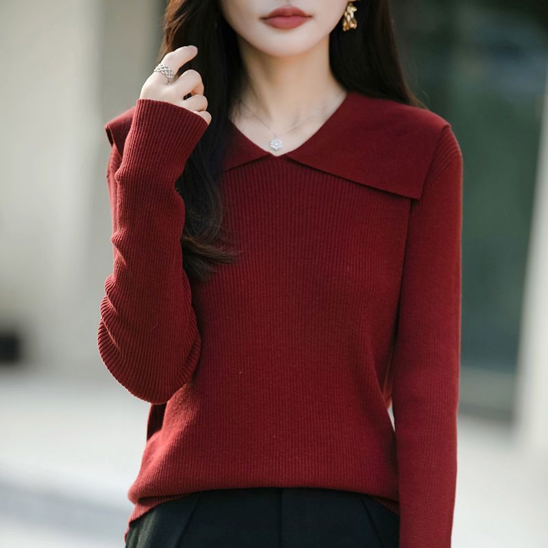 正品撤柜羊毛衫前后穿大翻领长袖针织衫秋冬新款套头毛衣打底衫