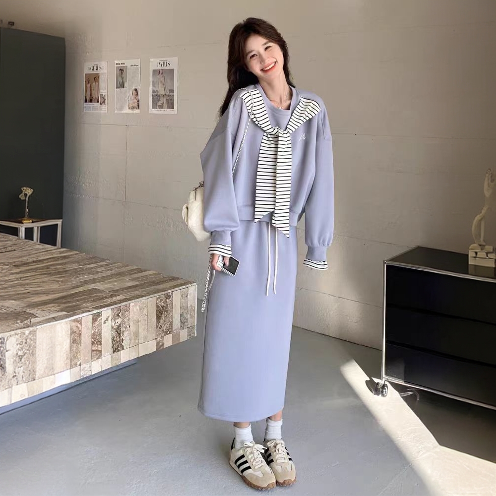 洋气穿搭一整套女2025秋季爆款新款韩系披肩卫衣半身裙套装两件套