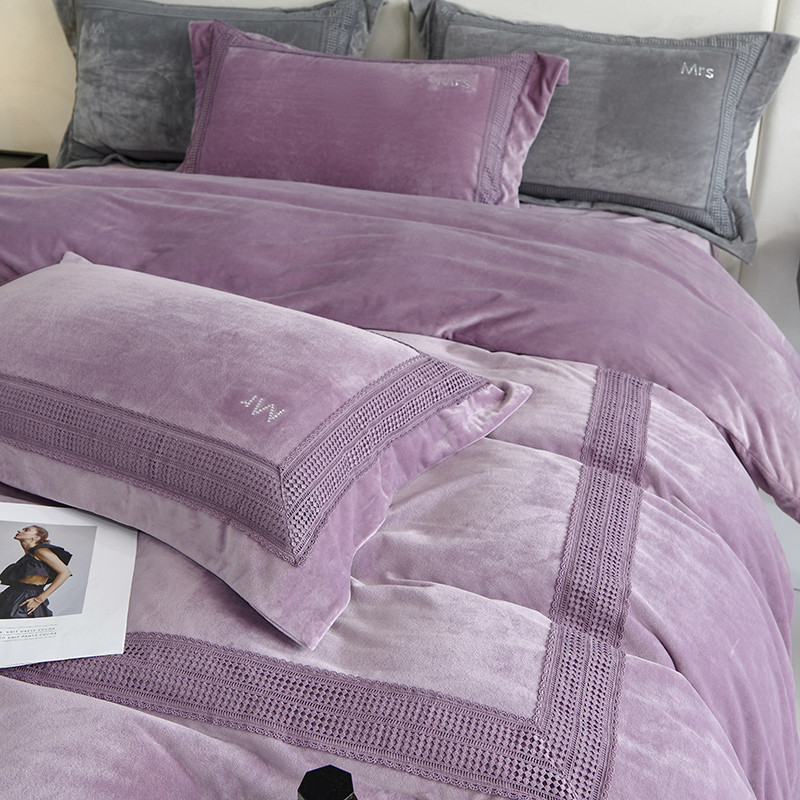 水星高端适用家纺欧式A类婴儿绒四件套冬季双面牛奶绒加厚新款珊