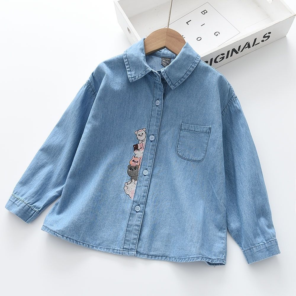 女童牛仔长袖衬衫春秋薄款2025新款文艺女孩宝宝衬衫儿童女童衬衫