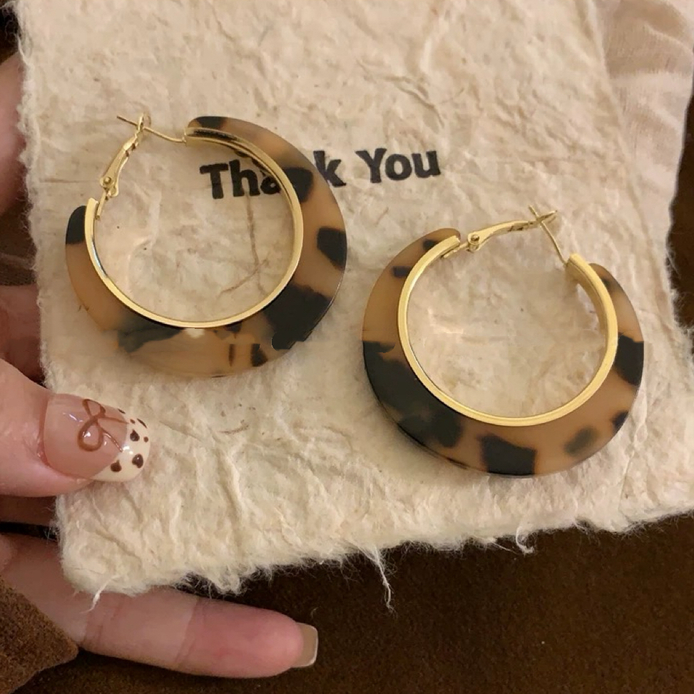 铜合金耳饰 【摩登豹纹】赵露思同款复古高级感夸张大耳圈耳饰 A21