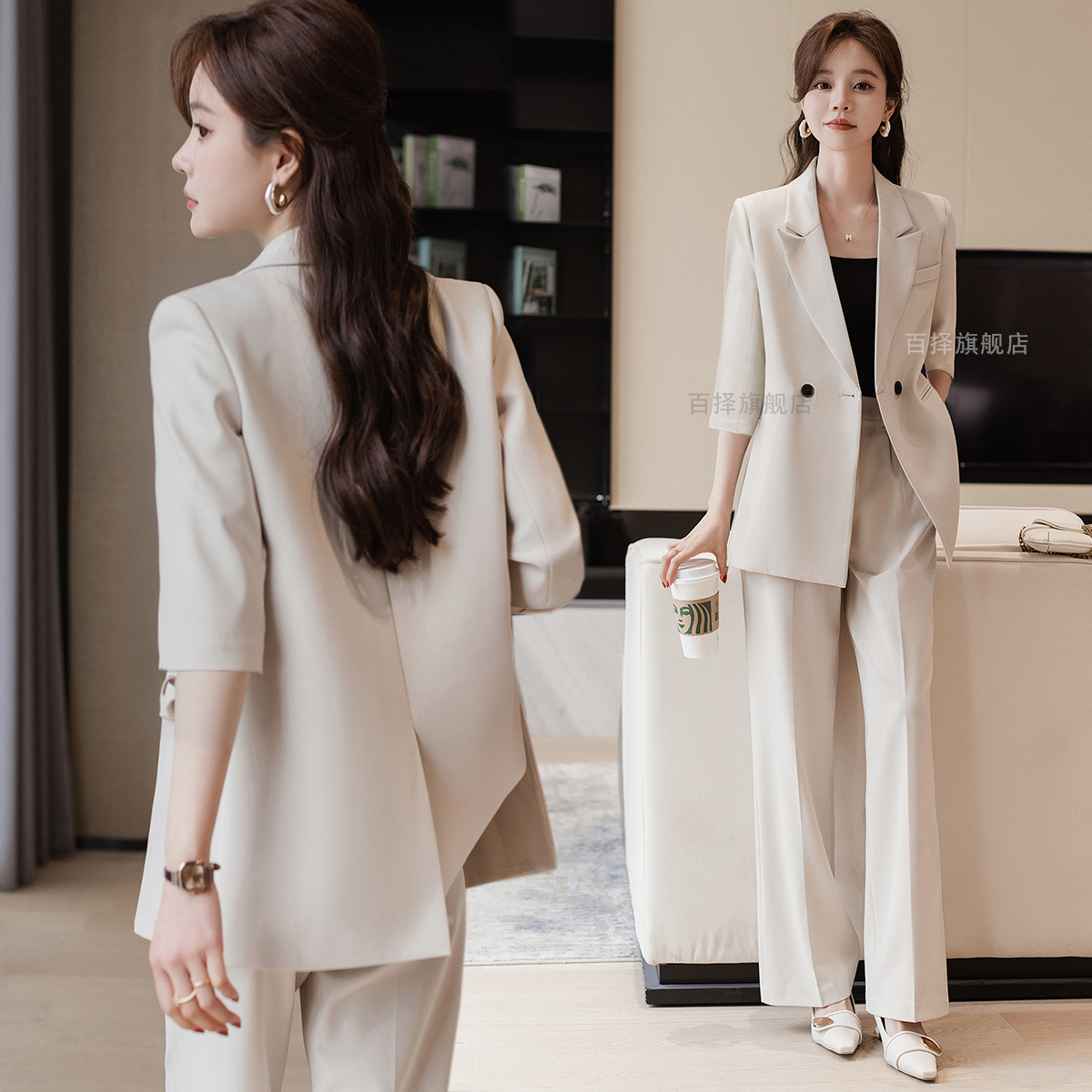 『松弛调』设计感七分袖西装套装女夏季薄款女神范气质休闲西服外套