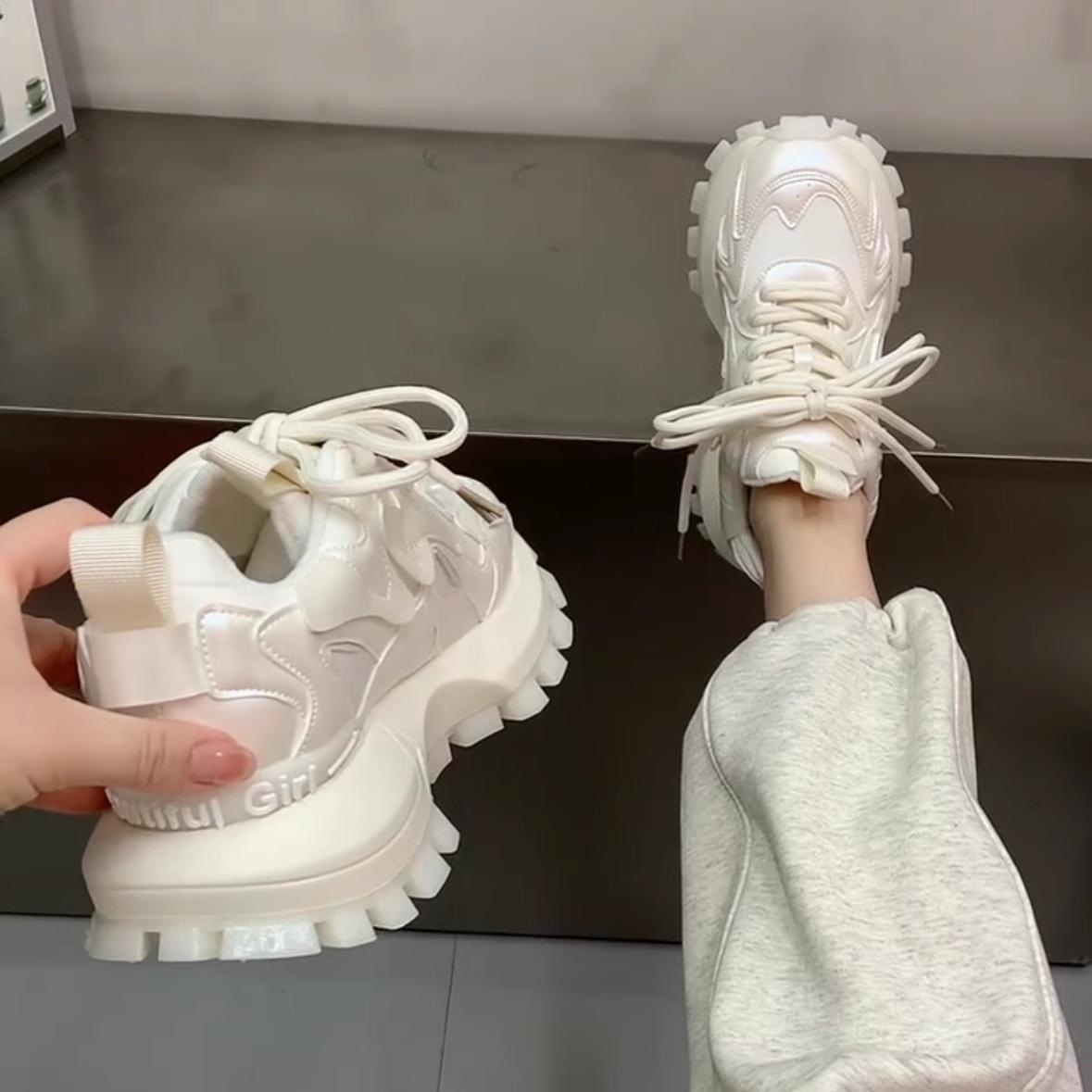 厚底拼色复古华夫阿甘鞋女2025春季新款爆款老爹鞋女运动休闲炸街