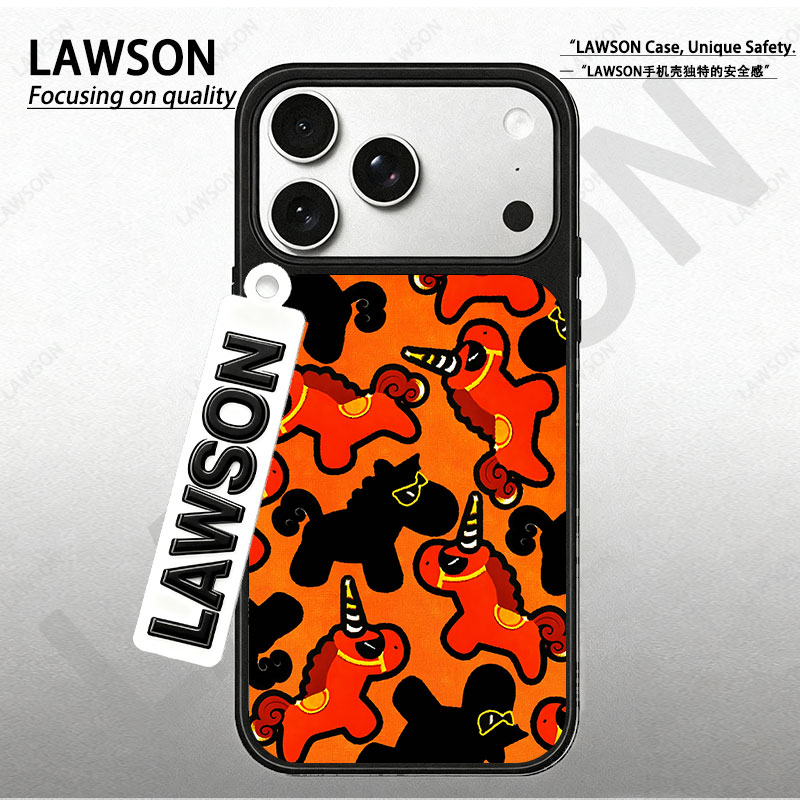 马年双马临门磨砂磁吸黑边苹果17promax/16/15华为小米防摔手机壳