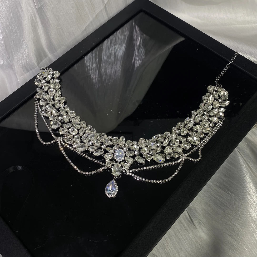 合金项链 2890满钻流苏项链新娘婚礼仪式礼服造型简约百搭精致