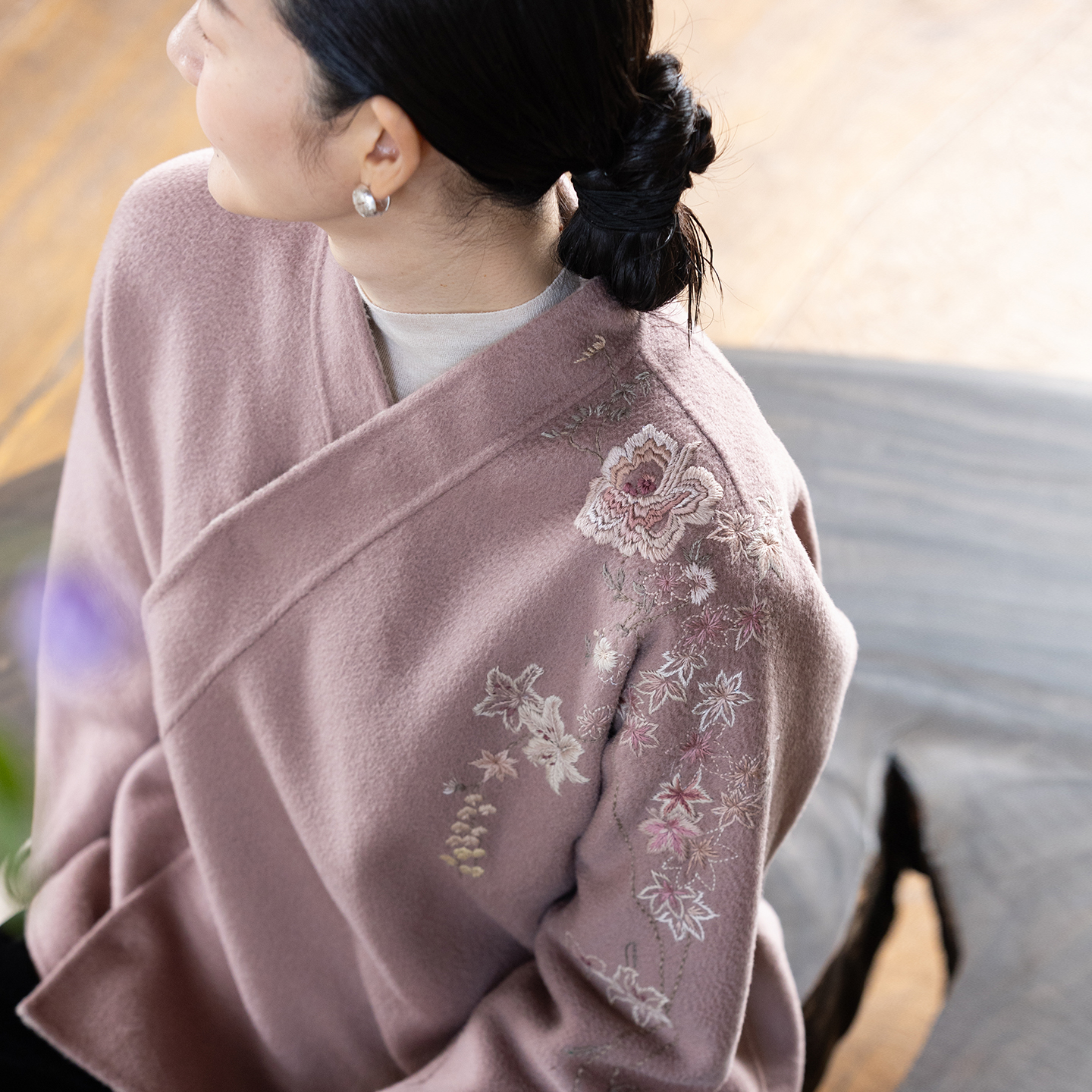 牧衣游原创 水波纹重工手绣双面呢短外套冬蓬松保暖毛呢外套 澜舟