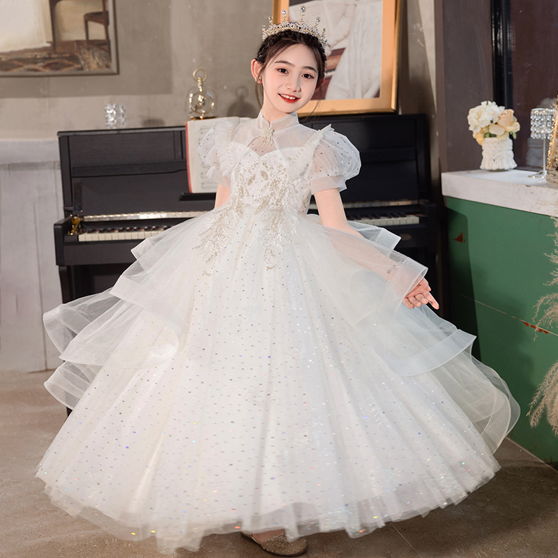儿童礼服花童婚礼女童生日公主裙高端小女孩轻奢小众钢琴演奏出服