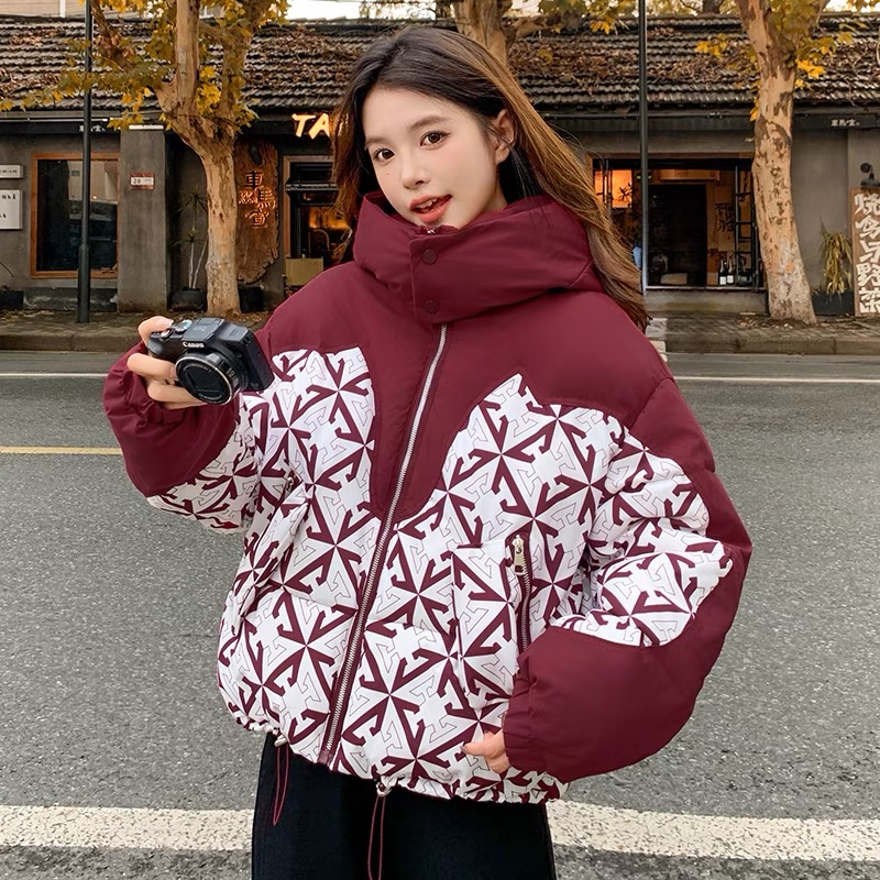 撞色连帽棉袄加厚保暖棉衣外套立领棉衣短款时尚休闲百搭情侣宽松