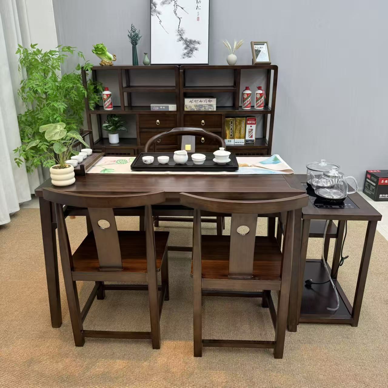 黑胡桃（新中式）茶几阳台实木茶桌椅组合家用简约功夫茶