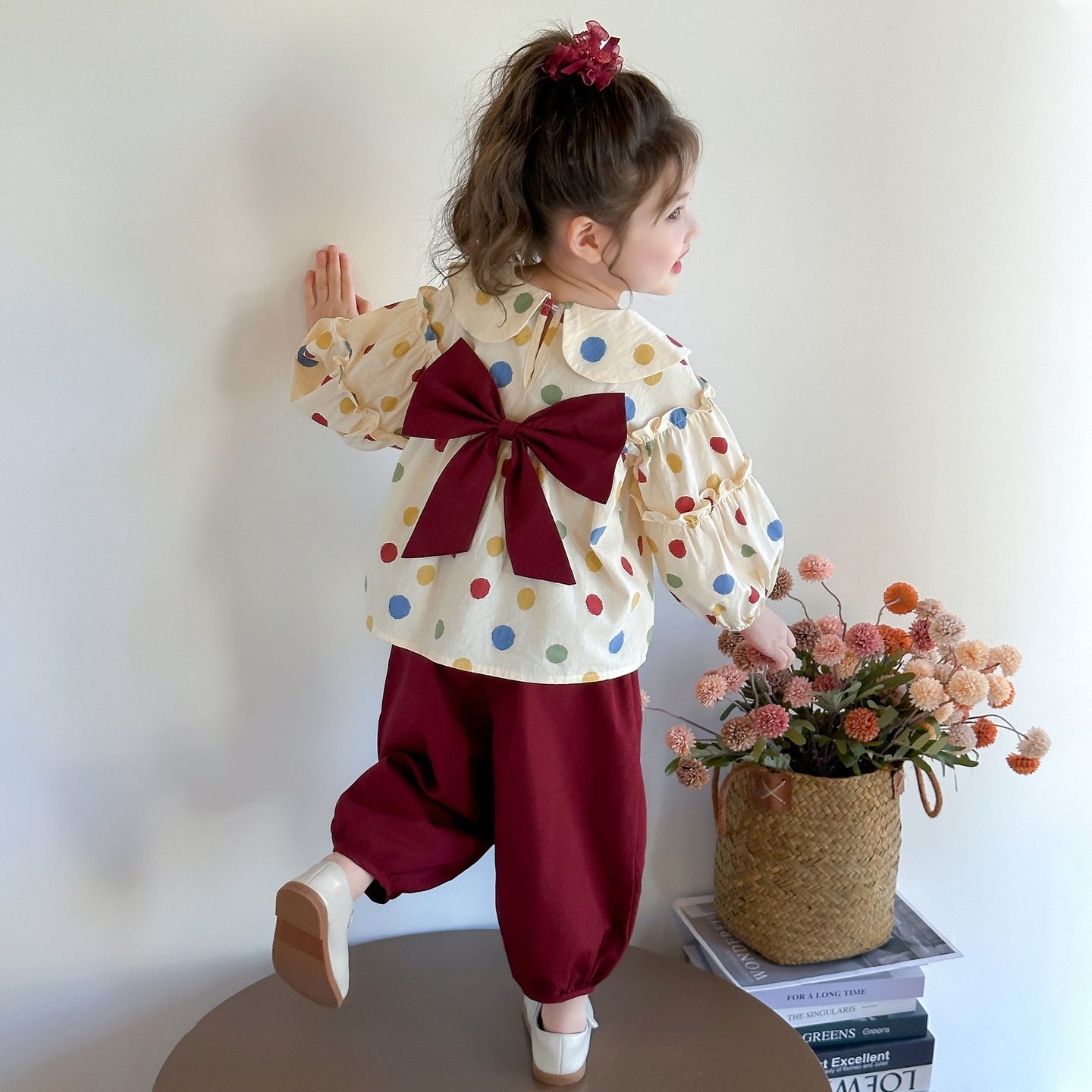 【秋季新品】女小童韩版套装女宝宝蝴蝶结长袖秋装时髦两件套