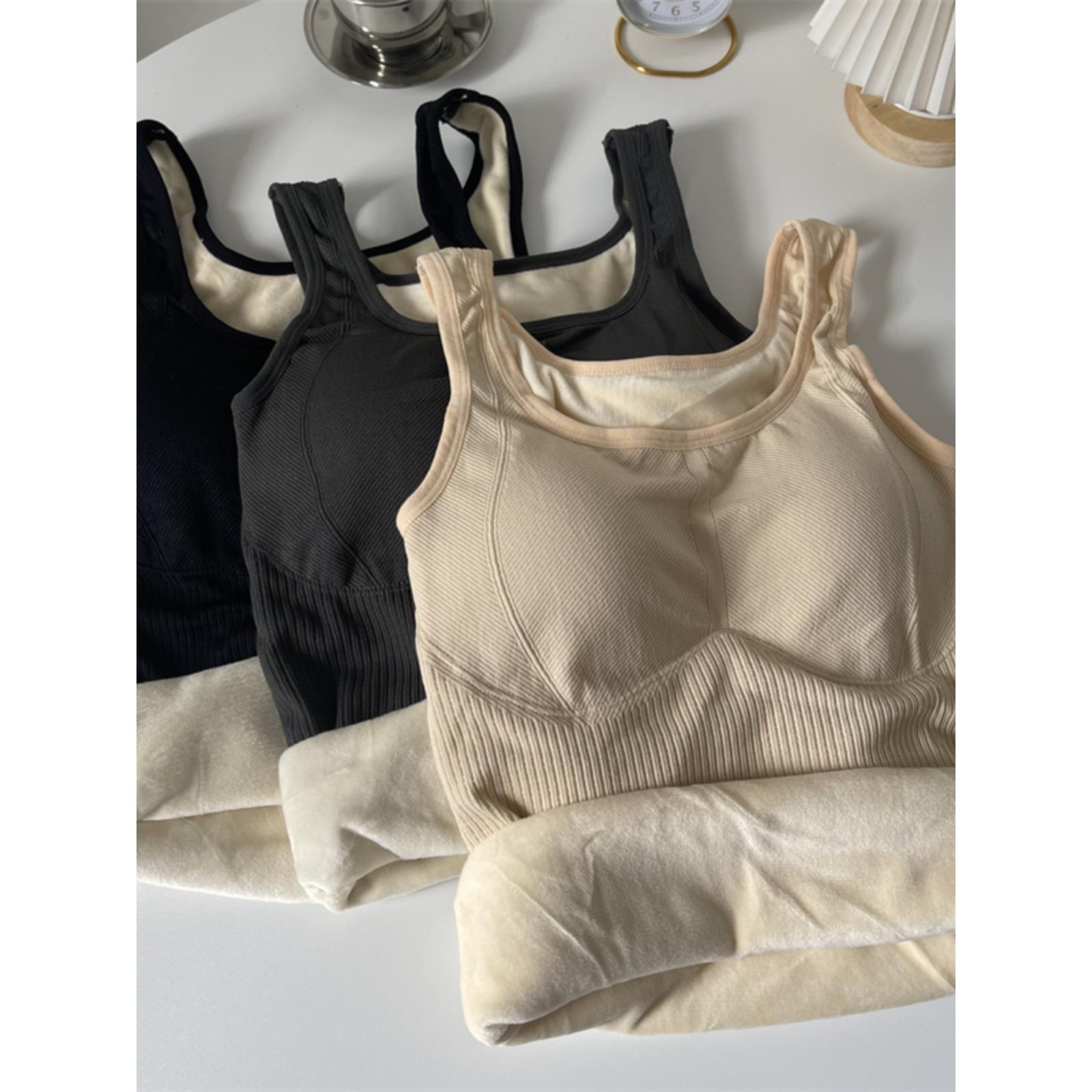 【奥莱折扣】加绒吊带背心女秋冬2025新款加厚带胸垫美背保暖内衣内