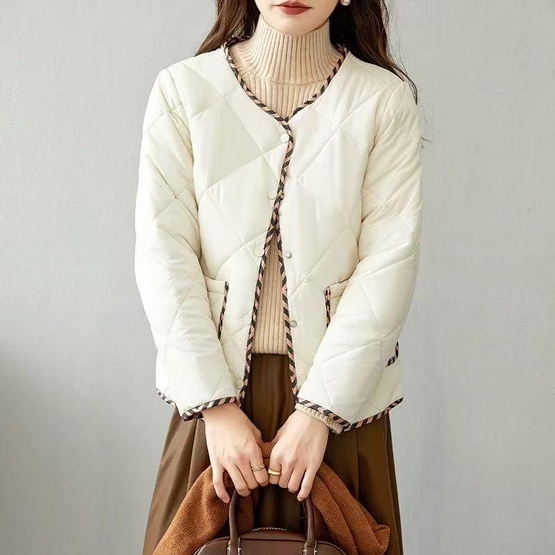 常规款棉服短款口袋薄款圆领中老年女装轻薄休闲女装小香风气质