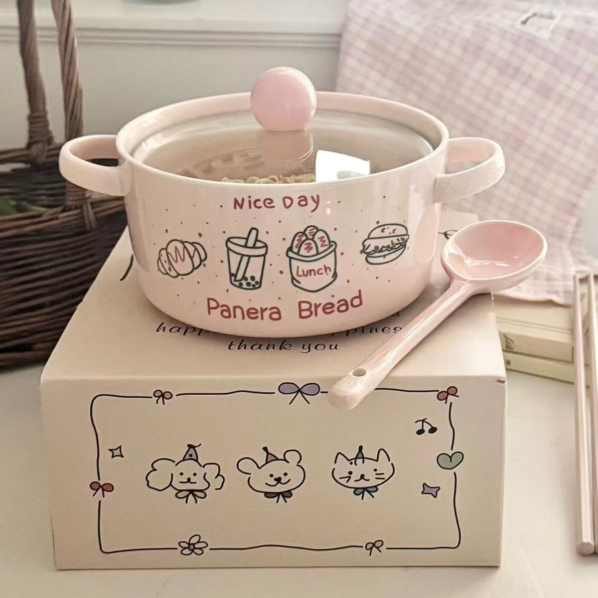 可爱ins风泡面碗大容量学生宿舍礼物生日礼物送女生礼盒陶瓷带盖