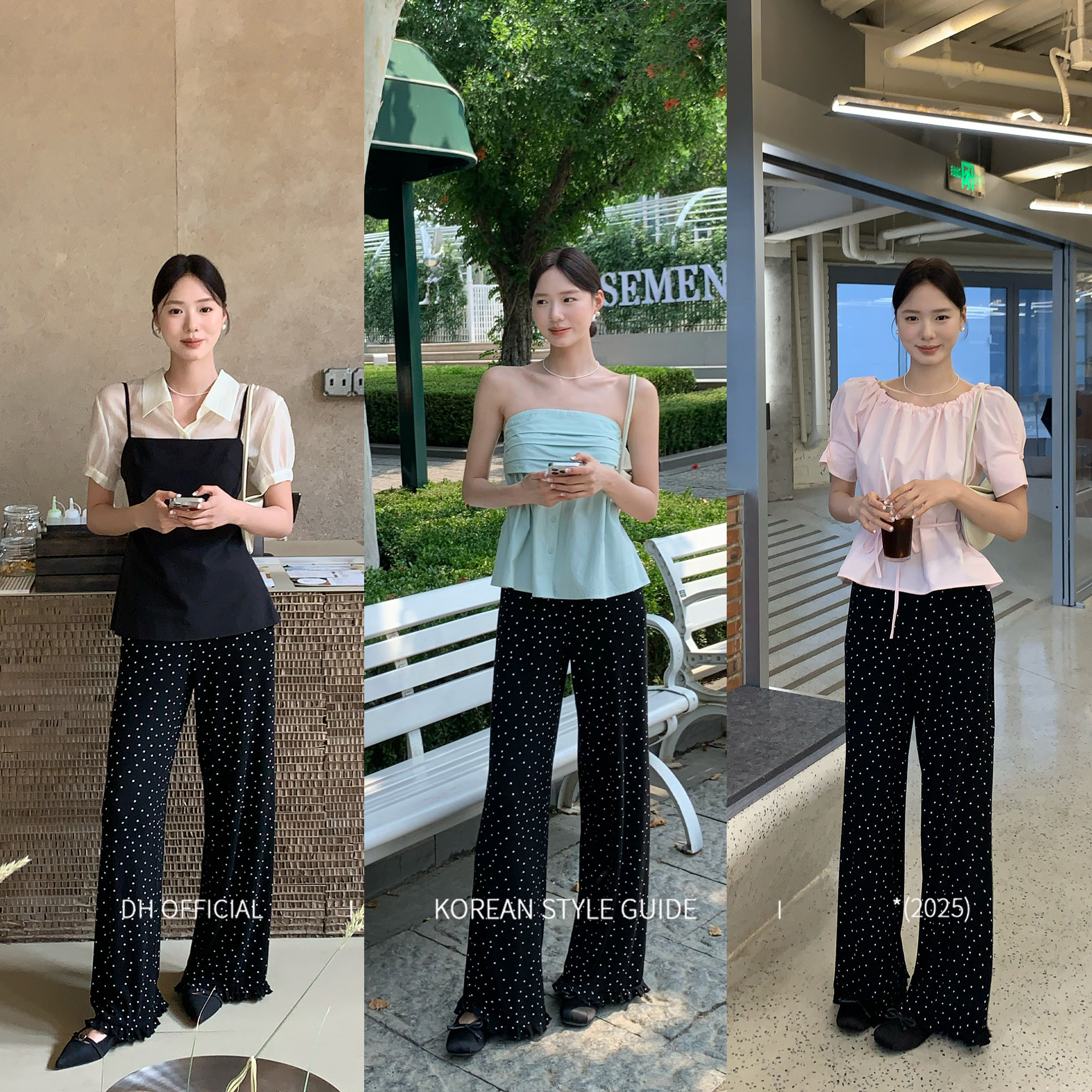 DH OFFICIAL 大花【波点舞步 pants】雪花波点松紧腰荷叶边休闲裤