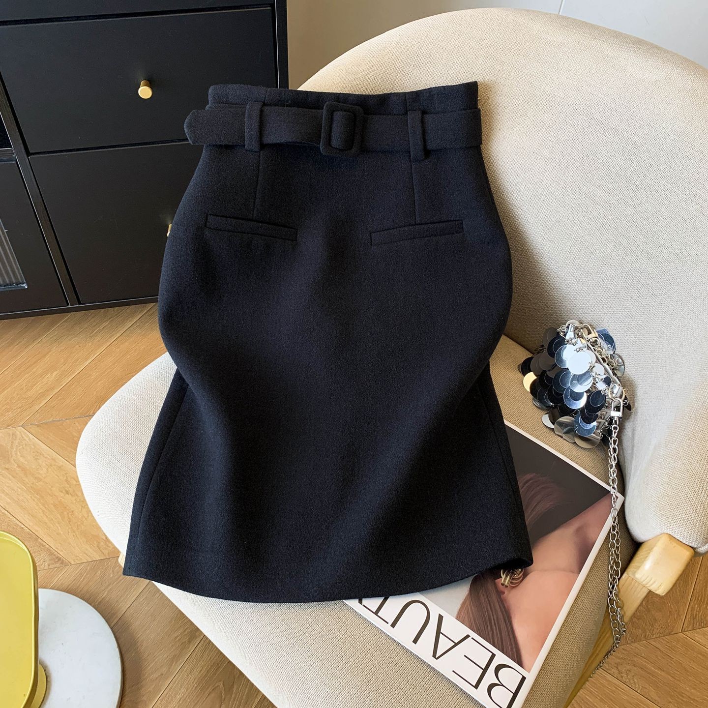 半裙气质中裙冬季中腰超短裙高腰毛呢裙通勤韩版网红洋气炸街女装