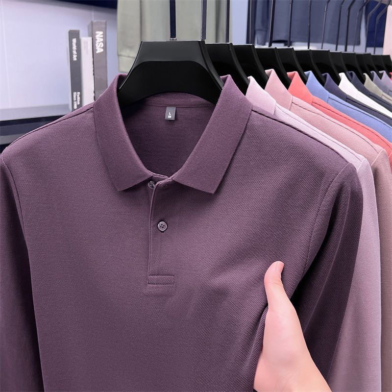 【奥莱新款】长袖Polo衫男士秋季高档休闲翻领纯色打底衫上衣男