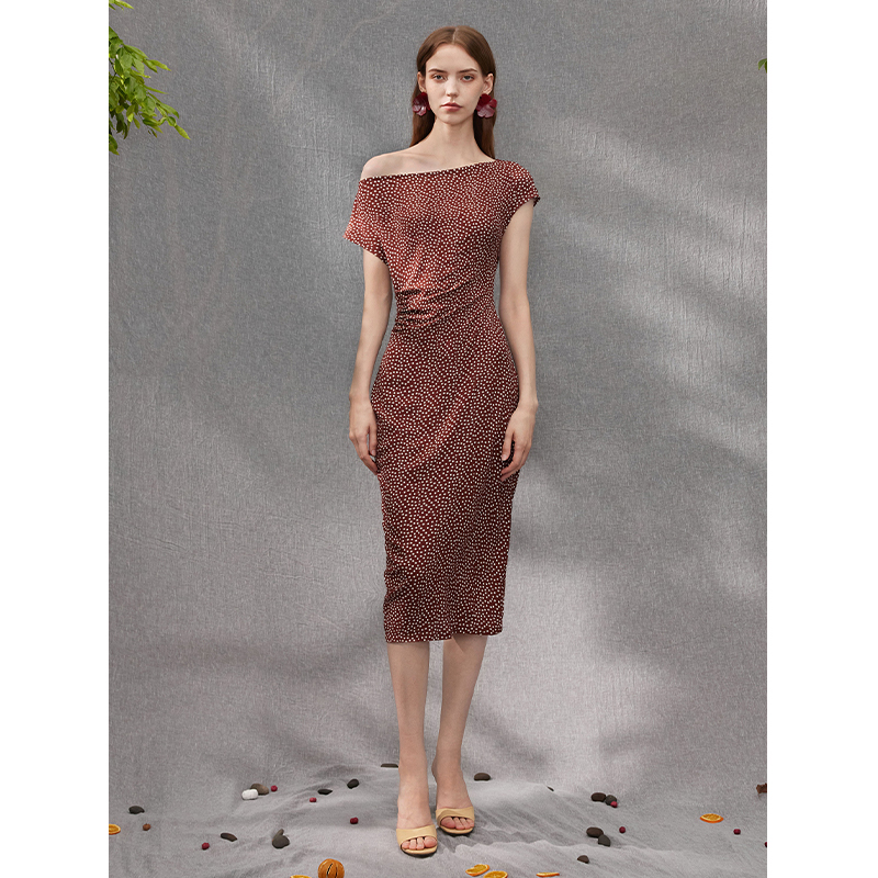 Mix Selection| 南法花园 波点印花收腰开衩连衣裙夏季MSBJQ0557