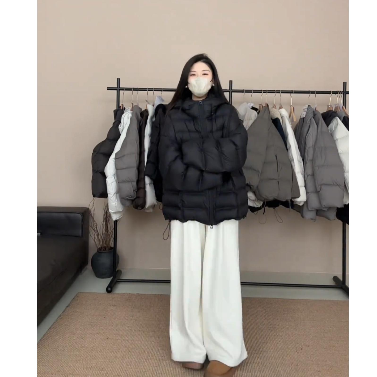 秋冬穿搭一整套女2025新款懒惰风黑色棉服外套百搭休闲裤两件套