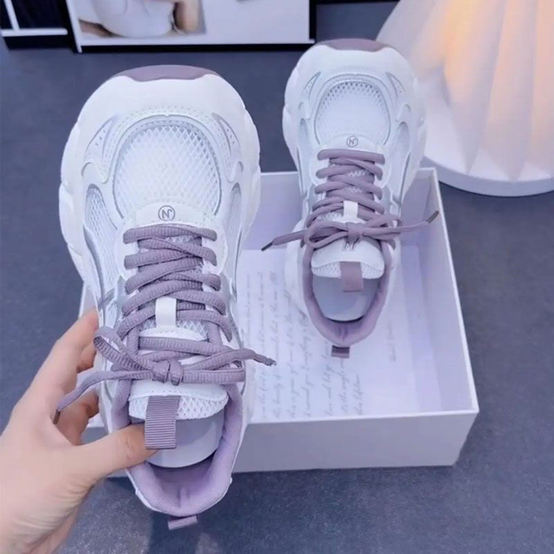 鸿星鸿尓克显脚小网面透气老爹鞋女2025夏季新款百搭超软轻便休闲