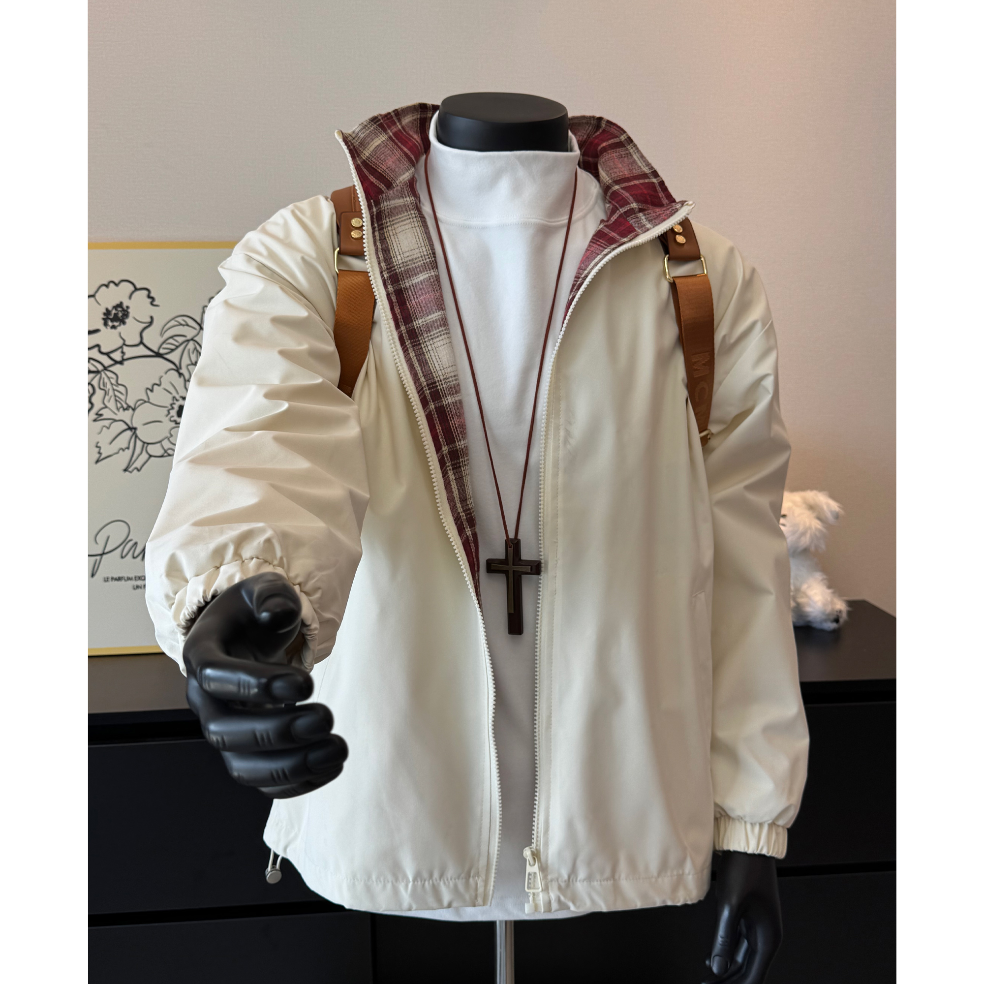 vintage格子薄夹克男女早秋新款高级感美式复古宽松立领情侣外套