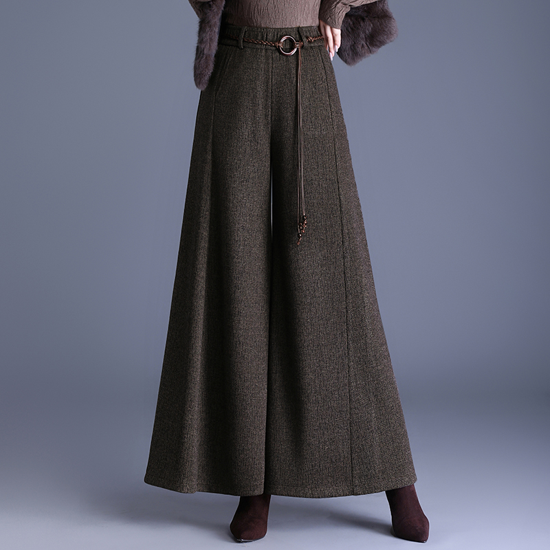 毛呢阔腿裤女秋冬新款高腰显瘦时尚百搭宽松加厚大脚裤休闲裤裙裤