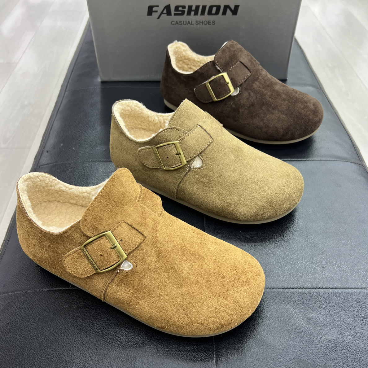 冬季加绒女鞋胶粘秋季休闲风增高拼色保暖单鞋加绒鞋子懒人鞋百搭