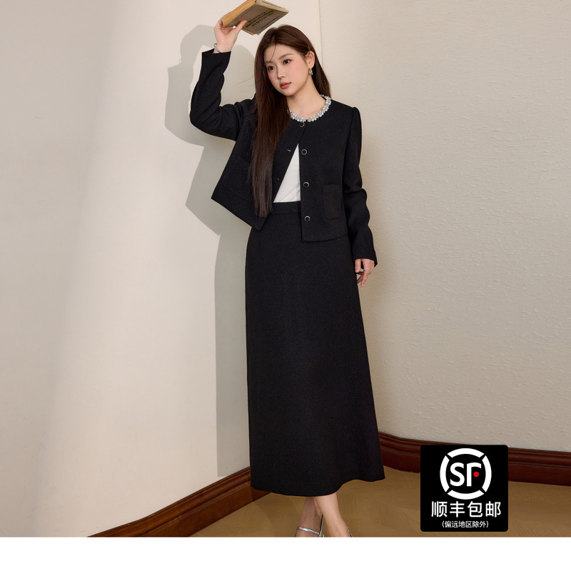 蓝语大码女装微胖MM气质短款外套高腰半身裙一整套秋冬季服装