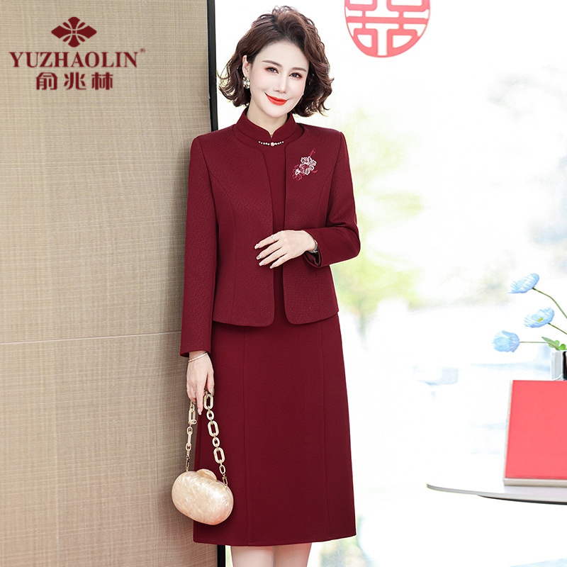 俞兆林春秋喜婆婆婚宴装妈妈连衣裙两件套女中老年结婚礼服旗袍裙