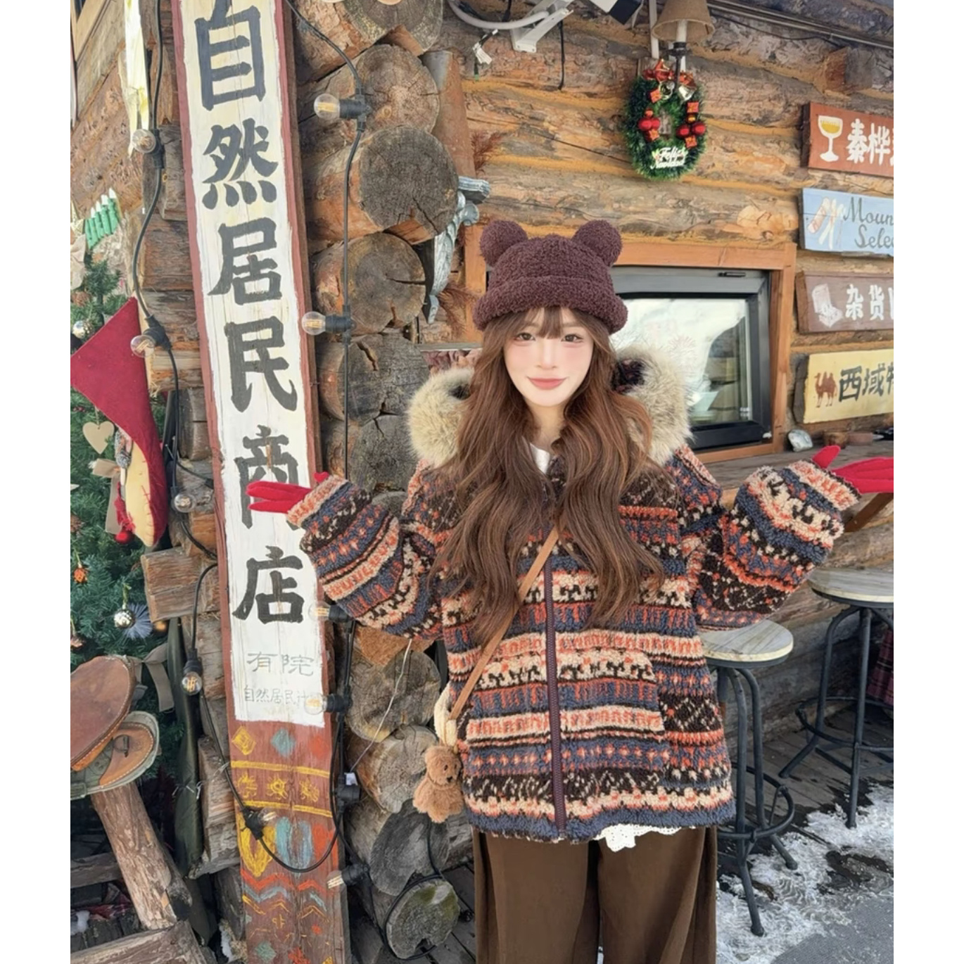 2025冬季新款韩系宽松连帽设计感费尔岛外套