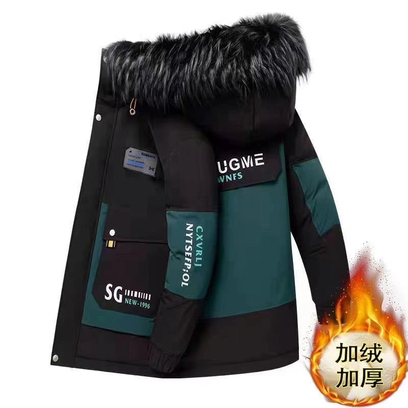 冬装男款休闲加绒加厚棉衣潮流宽松连帽夹克棉服百搭防寒青少年