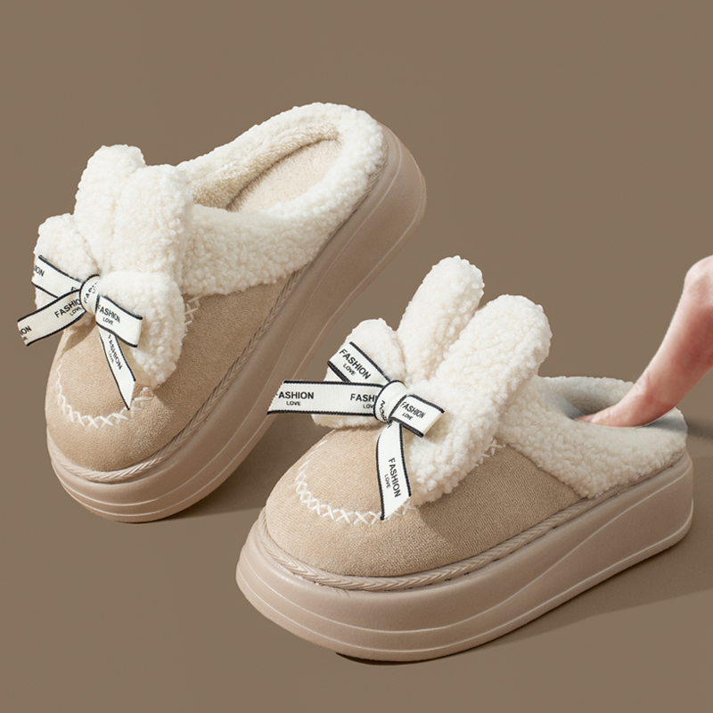 厚底防滑棉拖鞋女2025新款秋冬季内增高跟防滑保暖软底毛毛拖月子