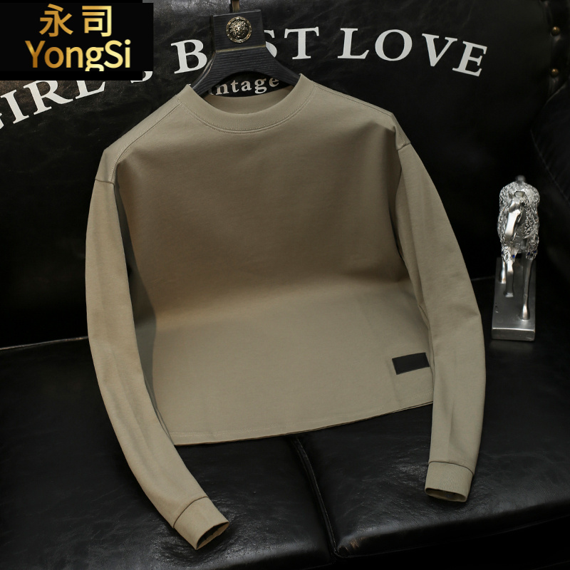 美式复古潮牌纯色长袖T恤男士青年时尚高级感套头衫春秋冬新款潮T