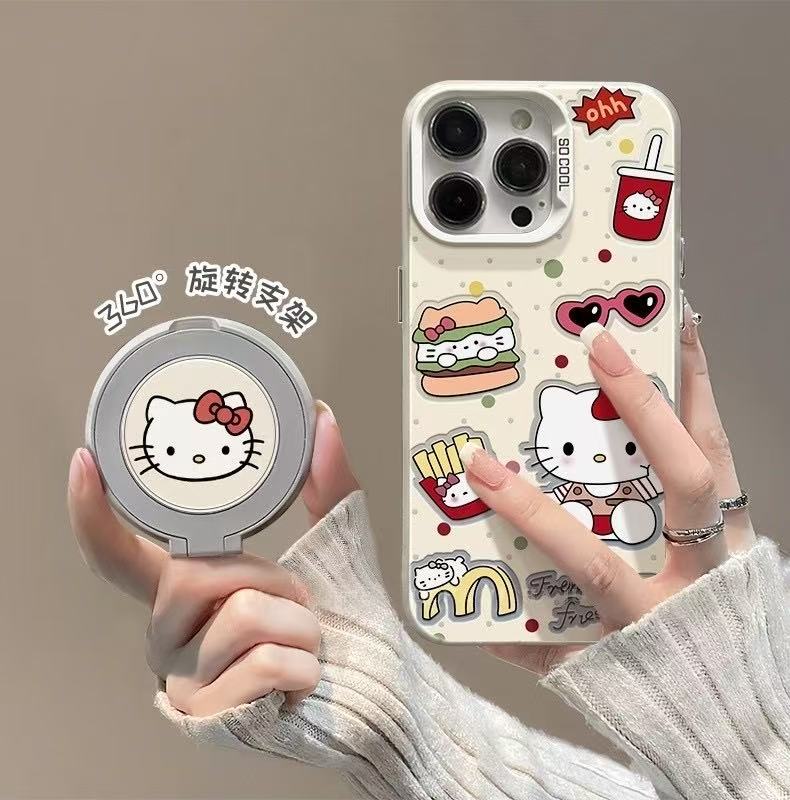可爱招手凯蒂猫支架适用苹果17Pro手机壳vivo华为小米14oppo一加