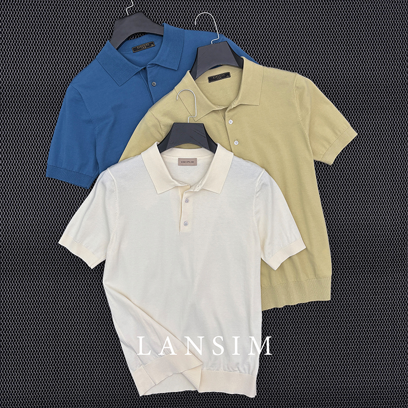 LANSIM·夏季天丝针织短袖POLO衫男轻熟商务通勤休闲纯色翻领T恤