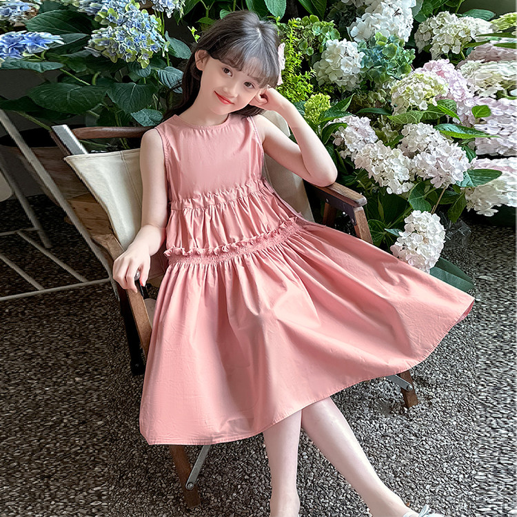 儿童女童洋气宝宝夏季中大童小女孩全棉棉布裙时尚无袖韩版甜美