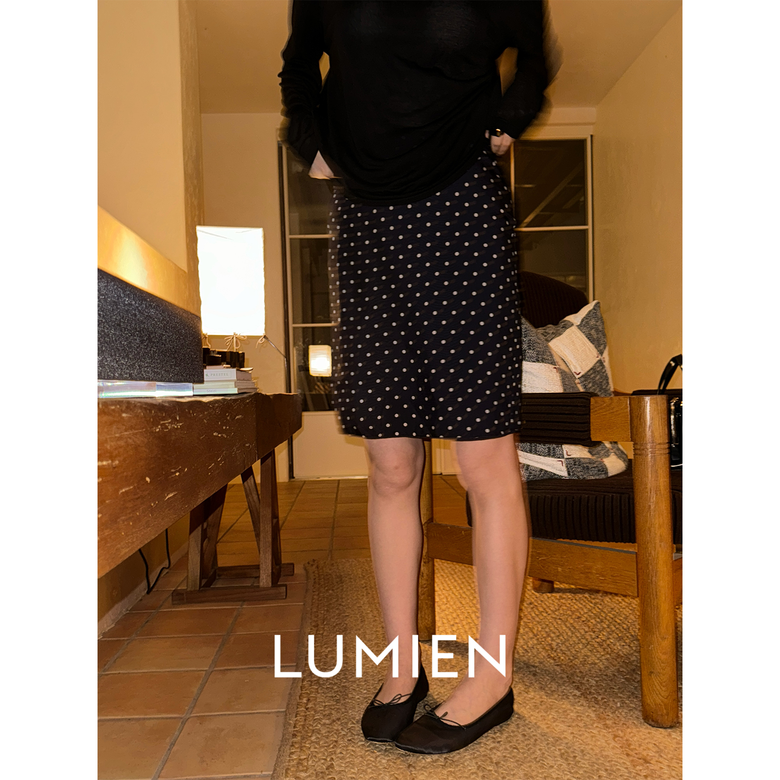 【LUMIEN】miu系可拆卸双层设计气质优雅真丝波点中长裙女LX5DQQ187