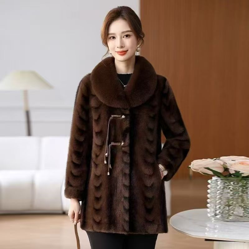 【海宁】新款中长款雪兰貂皮毛一体时尚气质潮流女士外套冬季加厚