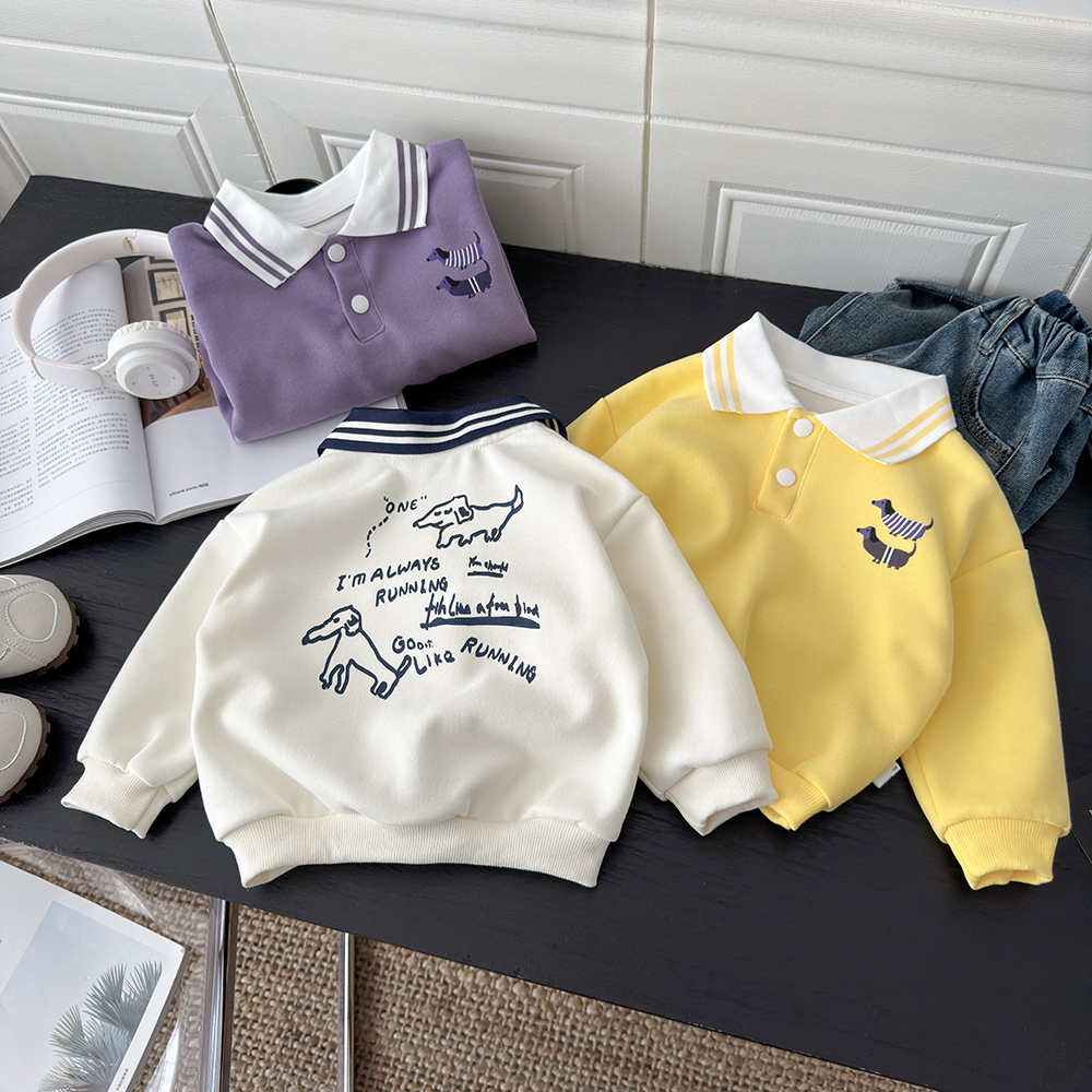 儿童华棉POLO衫长袖男童宽松韩版上衣撞色学院风秋季打底