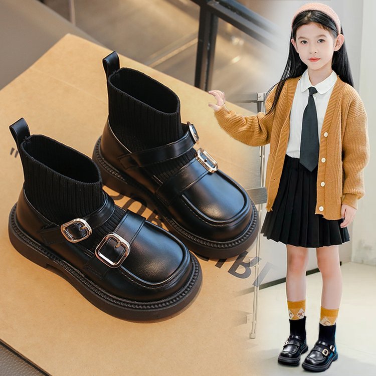 女童靴子洋气袜子靴2025秋新款小女孩英伦风短靴宝宝软底皮靴单靴