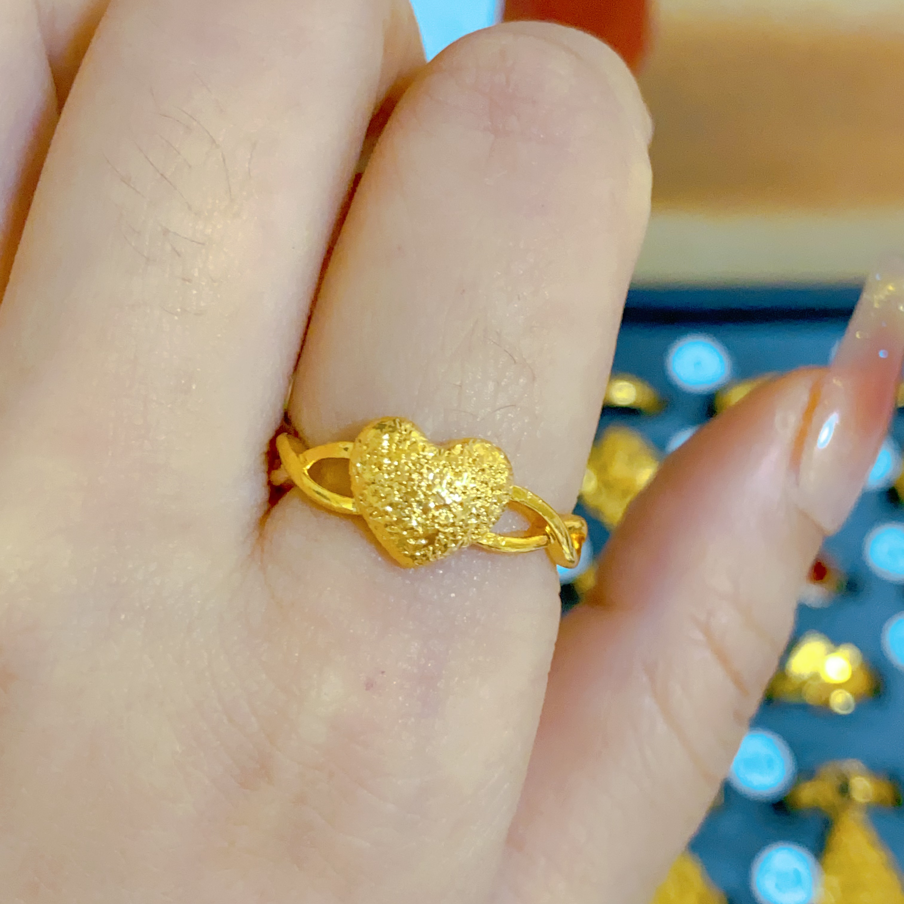 铜合金戒指 磨砂立体桃心爱心戒指 不掉色活口可调节A70