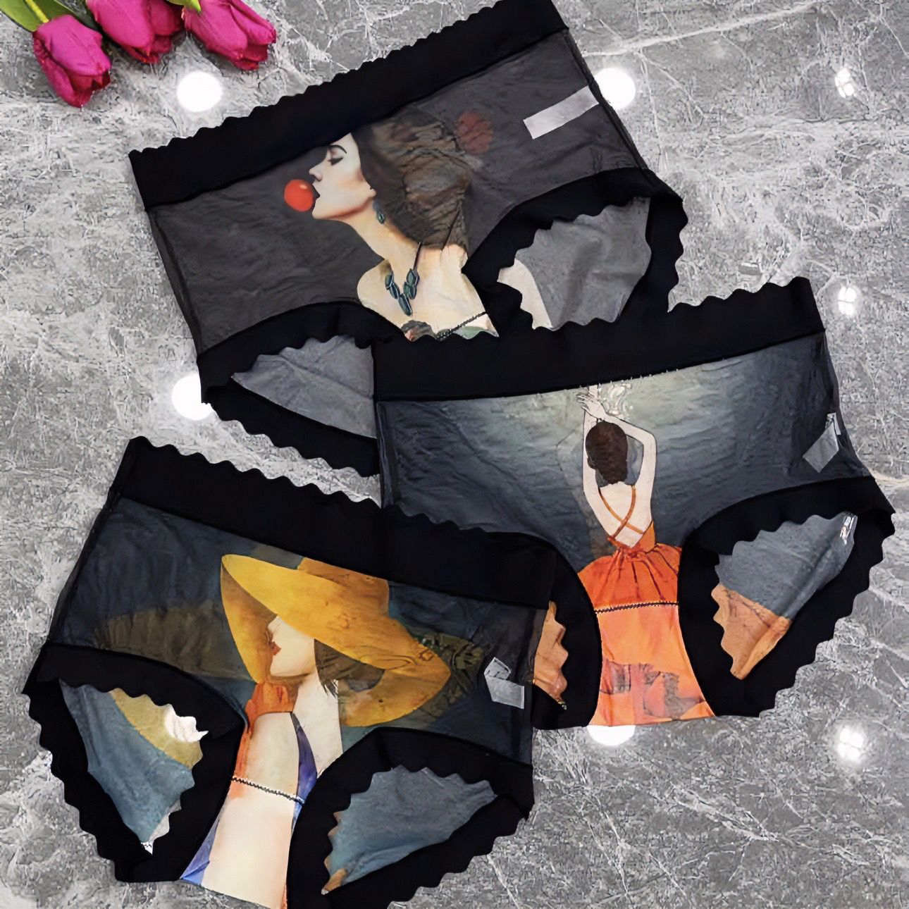 彩研香3条组合女士时尚无氧纱速干透气舒适亲肤内裤无痕性感薄款