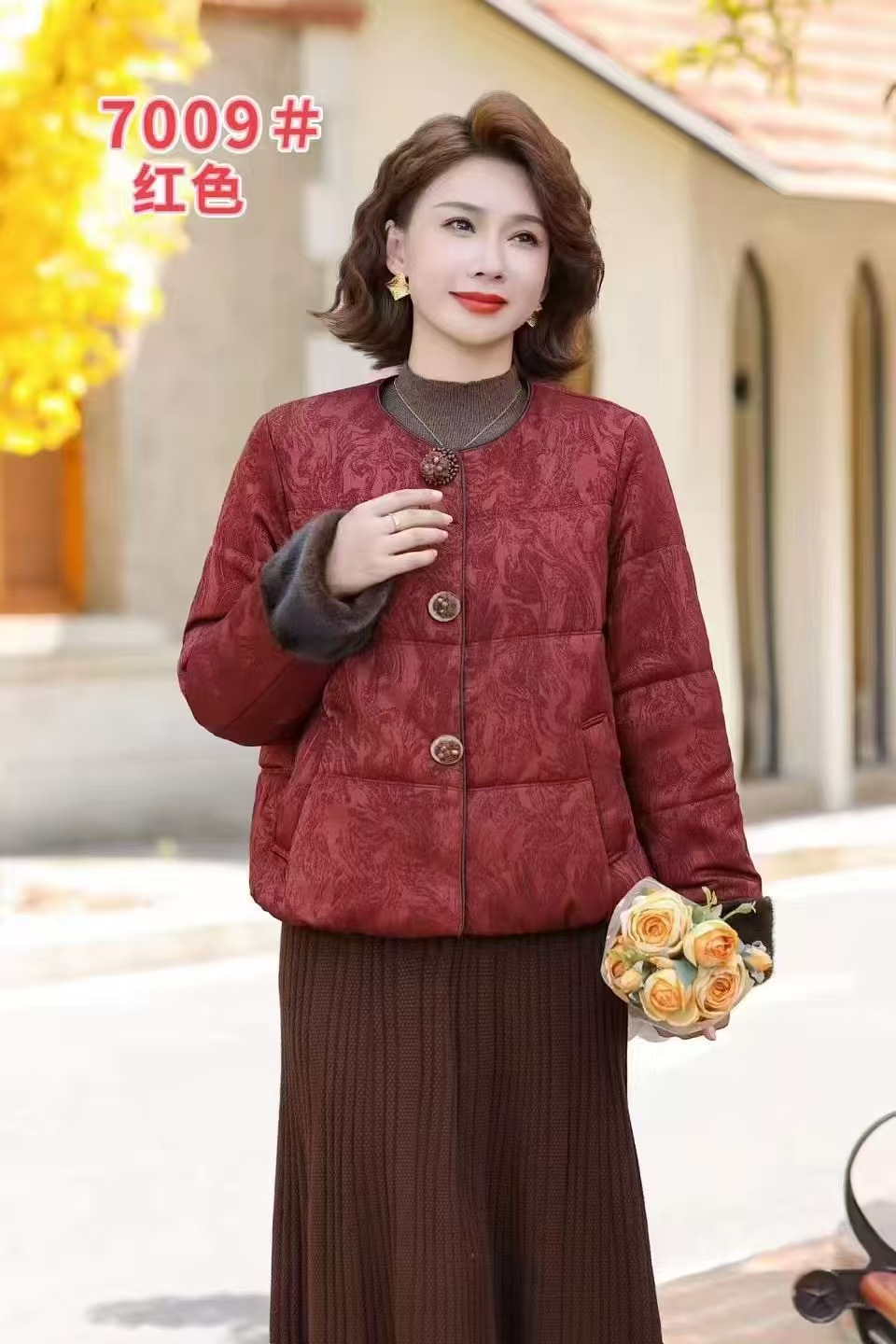 #7009妈妈冬装加绒加厚保暖棉衣外套秋冬季防寒立领棉服复古外套