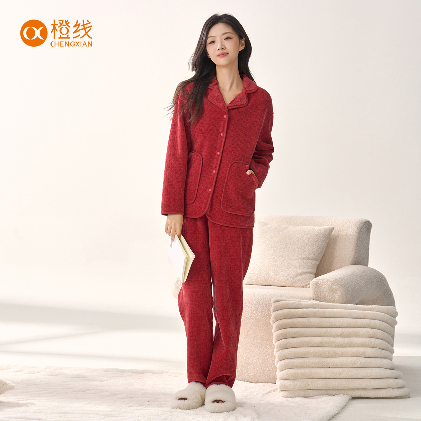 【雯雯】赛妮尔火山绒2025秋冬女士睡衣套装立体贴袋蓄热快暖可外穿