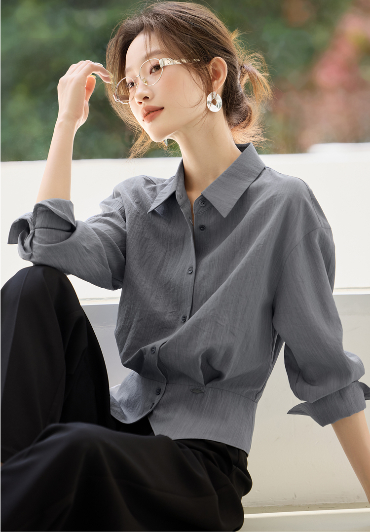 美法式气质女士衬衫长袖上衣2025秋季爆款通勤小衫收腰显瘦衬衣