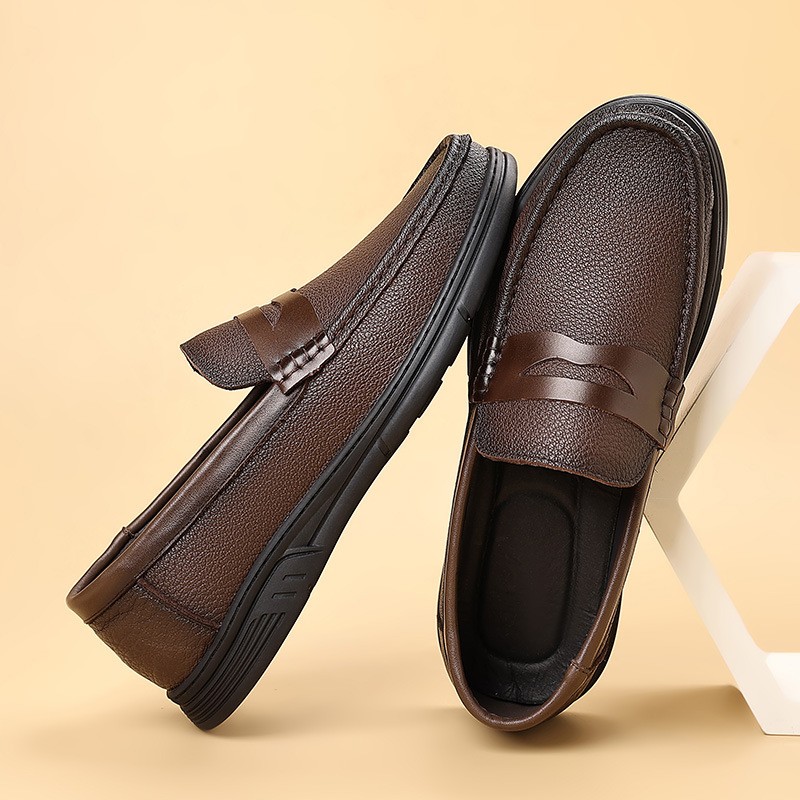 高端品质男士秋季新款乐福鞋羊皮休闲皮鞋舒适软底一脚蹬豆豆鞋