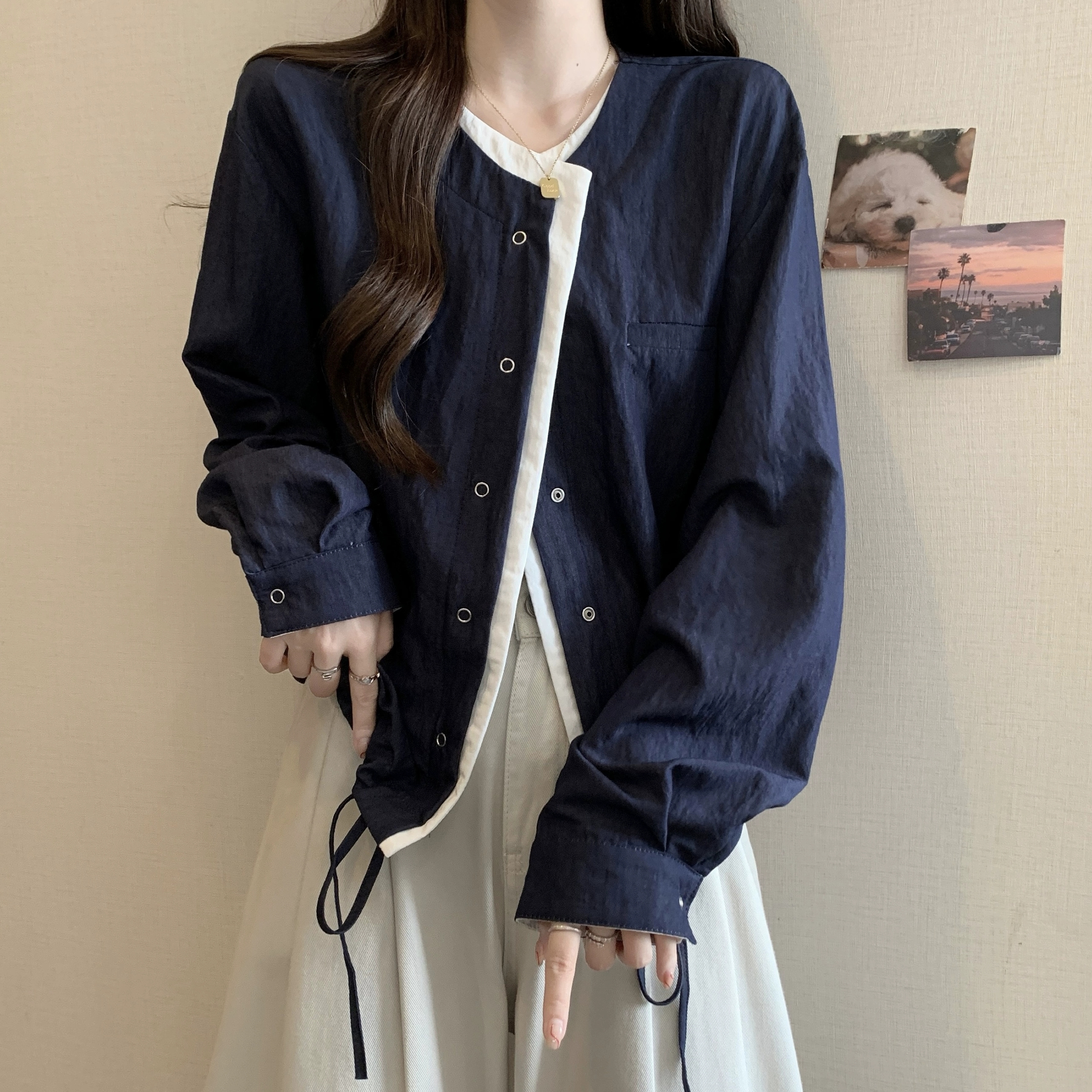 2025春秋季新款薄款外套女百搭开衫高级感假两件时尚洋气宽松显瘦