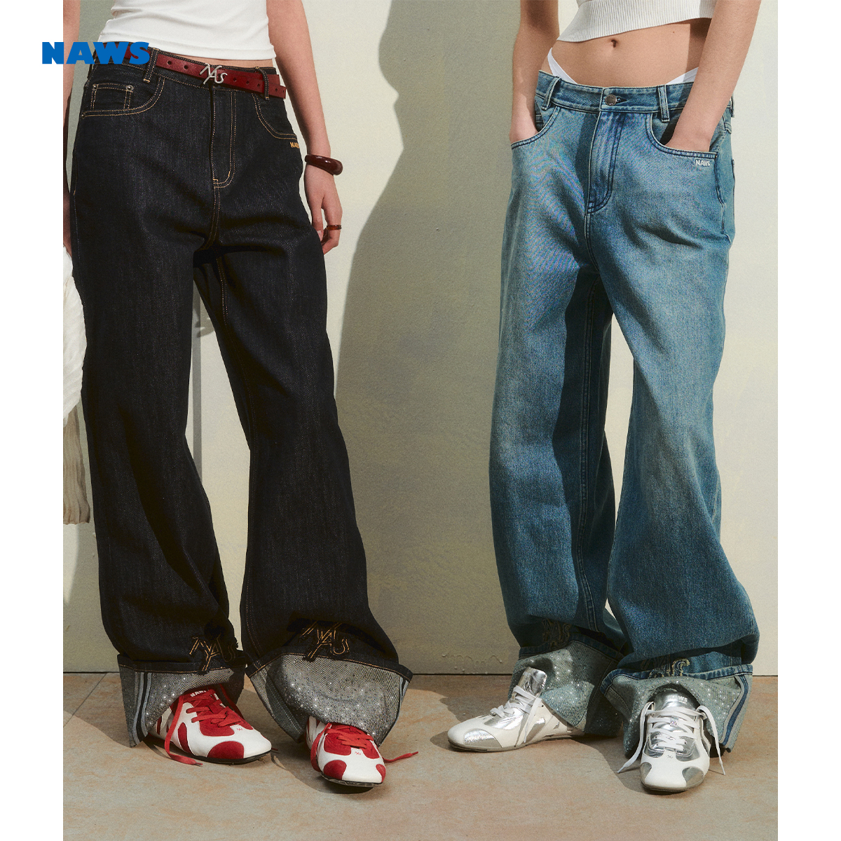 NAWS 9克拉牛仔直筒裤 【戴蒙系列】【呼吸牛仔】透明钻牛仔裤子
