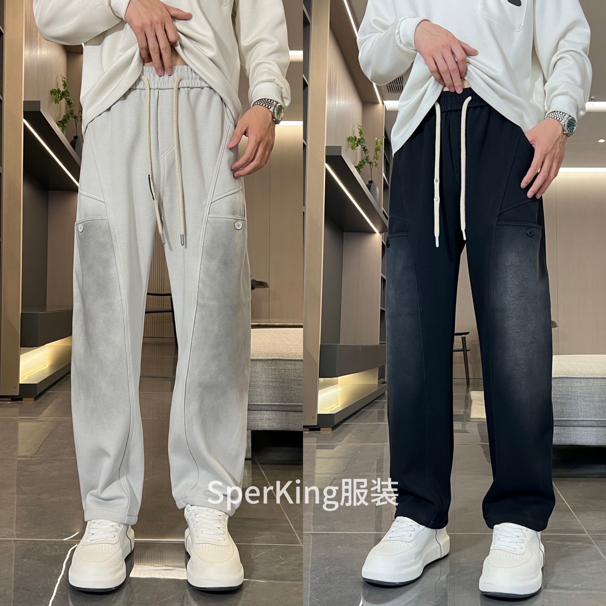 美式扎染裤子男夏季渐变宽松直筒弯刀长裤青少年垂感休闲运动卫裤