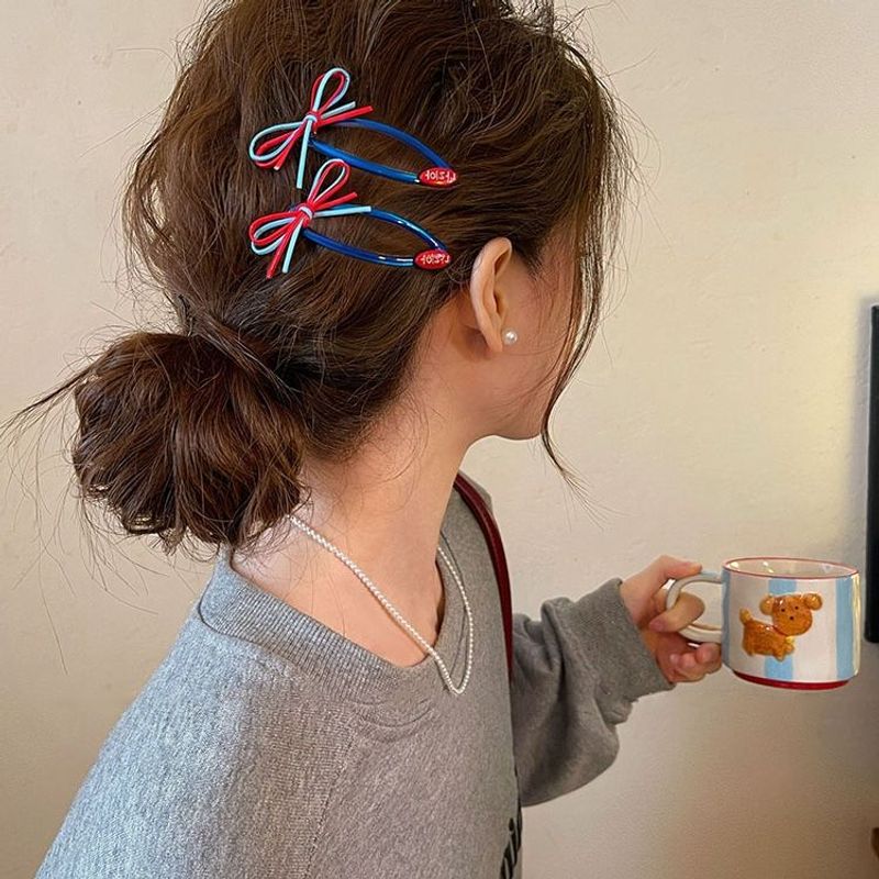 撞色蝴蝶结发夹女2025新款高端bb夹侧边夹前额碎发刘海夹发卡头饰